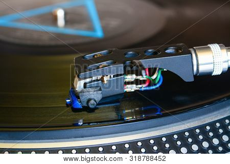 Audiophile Cartridge Mounted In Shell Played On Turntable. Vinyl Records Equipment, Macro, Close Up