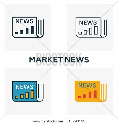 Market News Icon Set. Four Elements In Diferent Styles From Advertising Icons Collection. Creative M