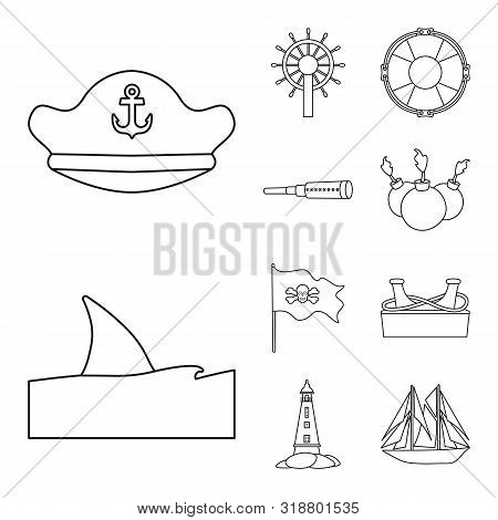 Isolated Object Of Treasure And Ocean Symbol. Collection Of Treasure And Nautical Stock Vector Illus