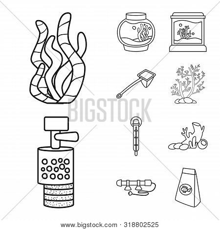 Vector Illustration Of Fishbowl And Accessory Sign. Set Of Fishbowl And Care Vector Icon For Stock.