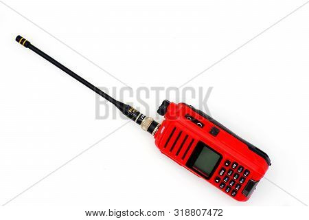 Used Portable Uhf Radio Transceiver Isolated On White Background