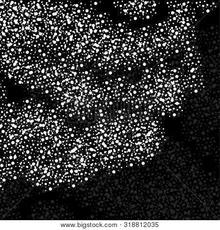 Abstract Background Of Dots. Chaotic Circles On Black Background