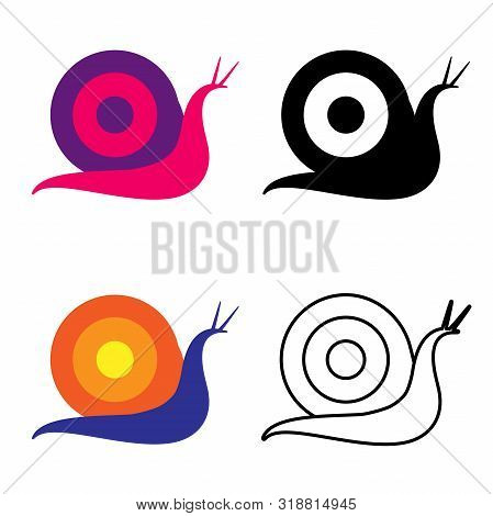 Set Of Snails In Different Styles And Colors. Linear, Flat And Black And White. For Decoration For C