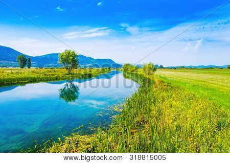 Beautiful Gacka River, Field Aerial Summer View, Lika Region Of Croatia