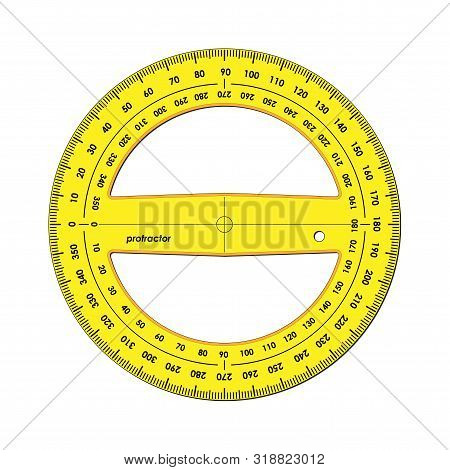Yellow Protractor, Full Circle 360 Degrees With Clockwise And Counterclockwise Scale, Illustration