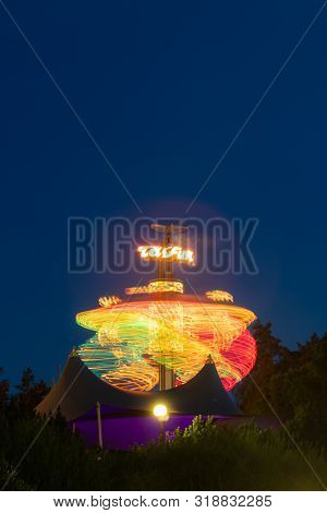 Kouvola, Finland - 24 August 2019: Rotating Ride Taifun In Amusement Park Tykkimaki.