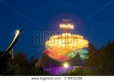 Kouvola, Finland - 24 August 2019: Rotating Ride Taifun In Amusement Park Tykkimaki.