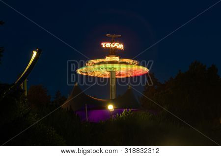 Kouvola, Finland - 24 August 2019: Rotating Ride Taifun In Amusement Park Tykkimaki.