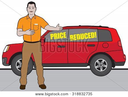 A Salesman At A Car Dealership Is Describing The Value Of A Car