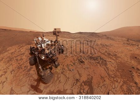 Mars Explores The Surface Of The Planet.  Elements Of This Image Were Furnished By Nasa For Any Purp