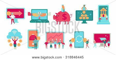 Finance Set Of Flat Icons With Internet Banking Digital Stock Exchange Online Payments System Isolat