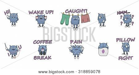 Set Of Funny Pillows, Emotional Pillow Stickers In Vector.