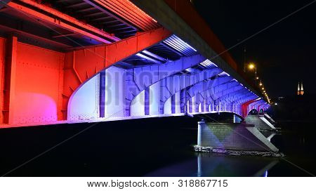 Warsaw, Poland. 25 August 2019. Slasko-dabrowskii Bridge In Night