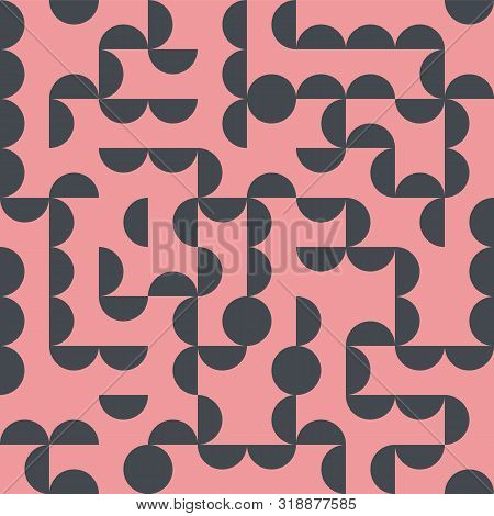 Random Truchet Background Seameless Repeat With Pink Shapes.