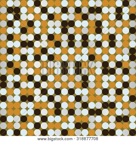 Random Truchet Background Seameless Repeat With Grey And Mustard Circles.