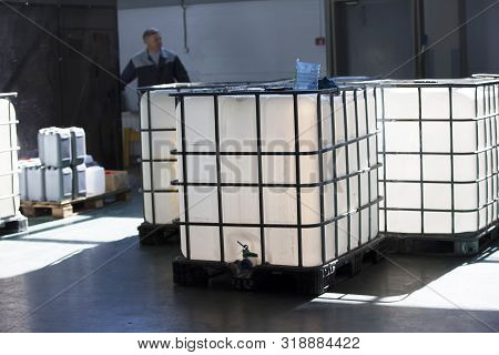 Belarus, The City Of Mensk, April 12, 2019. Chemical Production.plastic Containers For Industrial Pr