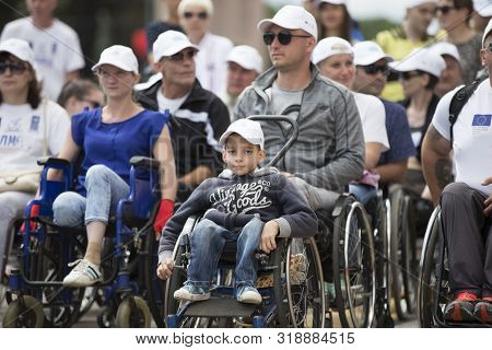 Belarus, The City Of Gimel, July 03, 2019. Youth Festival.marathon Disabled. People In Wheelchairs O