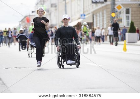 Belarus, The City Of Gimel, July 03, 2019. Youth Festival.wheelchair Race.people With Disabilities A