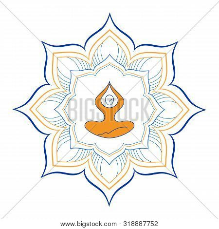 Yoga Retreat And Meditation Ilogo Template. Design Yoga Poses With Mandala Ornament.
