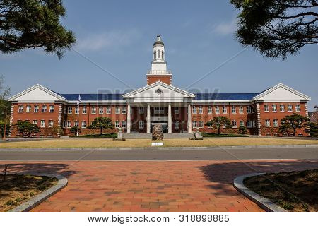 Daegu, South Korea - 6 April, 2019: Classic Building At Keimyung University In Daegu, South Korea. K