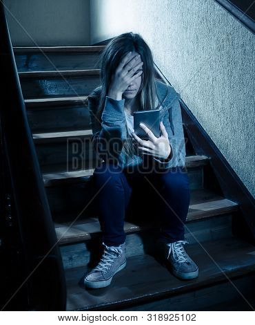 Beautiful Lonely Young Girl Depressed And Worried Suffering From Bullying And Harassment At School