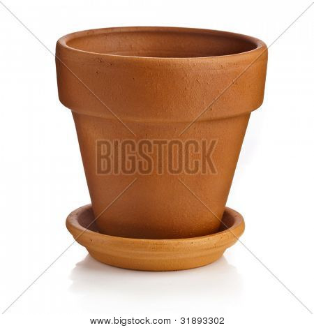 Ler flower pot med underkop isoleret på hvid baggrund