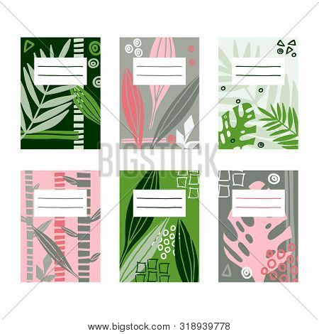 Pages With Leaves Template Design For Notebooks And Sketchpad. Scribble Vector Collage. Hand Drawn I