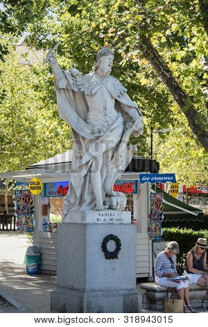 Madrid-september, 13,2017: Statue King Ramiro 1 Iin Square Oriente In Madrid-on September 13, 2017 I