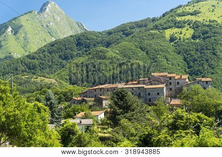 Panoramic View Of The Old Village Of Ugliancaldo, Massa Carrara, Tuscany, Italy, In The Lunigiana Re