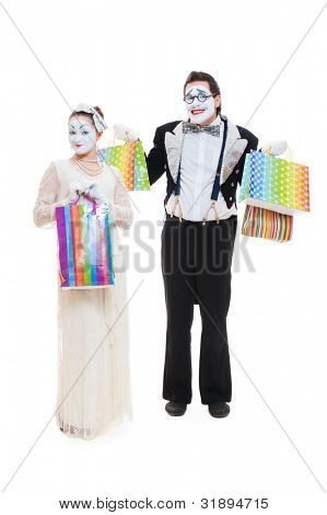 dois mimos engraçados ir às compras. isolado no branco