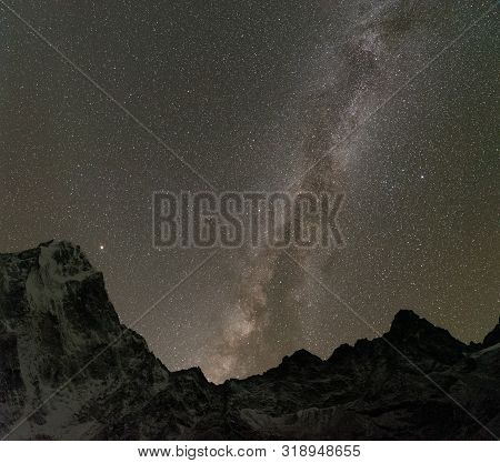 Scenics View Of Milky Way At Zongla Village During Everest Base Camp Trekking In Nepal.the Milky Way