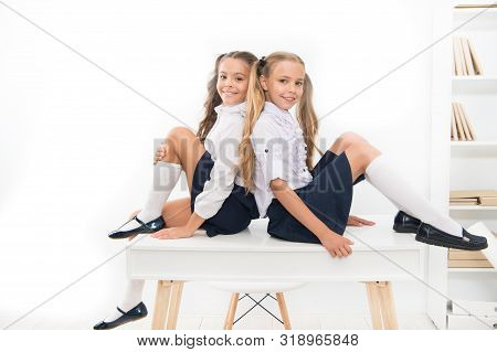 September 1 The First Day Of School Year. Adorable Schoolchildren On September 1 Isolated On White. 