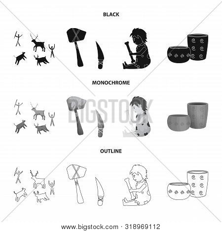 Vector Illustration Of Evolution And Neolithic Logo. Set Of Evolution And Primeval Vector Icon For S