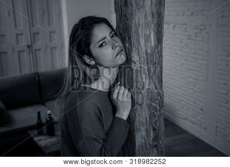 Woman Victim Of Domestic Violence And Abuse Feeling Alone And Depressed