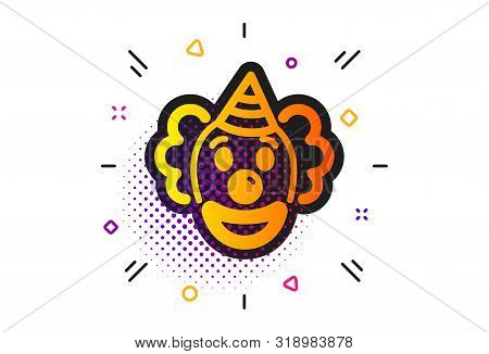 Amusement Park Funnyman Sign. Halftone Circles Pattern. Clown Icon. Classic Flat Clown Icon. Vector