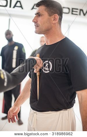 Kapap Instructor Altin Qoku, Demonstrates Disarm Techniques Against Knife Attack