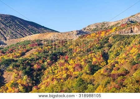 Autumn fall foliage Mountain at Bandai Azuma Skyline at Mt.Bandai in Fukushima Tohoku Japan