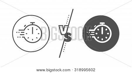 Frying Stopwatch Sign. Versus Concept. Cooking Timer Line Icon. Food Preparation Symbol. Line Vs Cla
