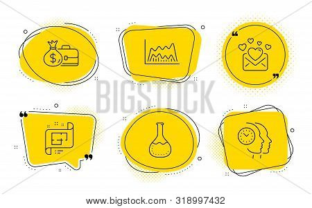 Salary, Architectural Plan And Time Management Signs. Chat Bubbles. Trade Chart, Love Mail And Chemi