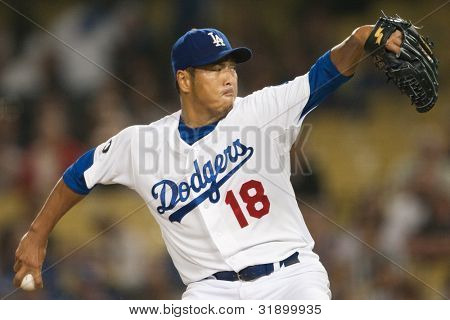 LOS ANGELES - SEPT 22: Los Angeles Dodgers start kande Hiroki Kuroda #18 under Major Leagu