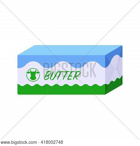 Flat Style Block Of Butter Package Isolated Icon On White Background. Colorful Vector Butter Pack Ic