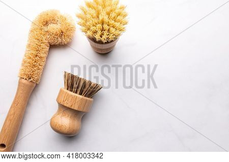 Eco Friendly Plant Based Cleaning Brush Set, Bamboo Kitchen Scrub Brush Set Of 3. Zero Waste Food Cl