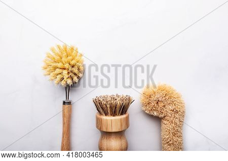 Eco Friendly Plant Based Cleaning Brush Set, Bamboo Kitchen Scrub Brush Set Of 3. Zero Waste Food Cl
