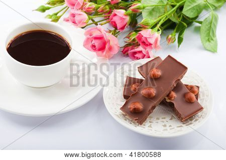 Flowers, coffee and sweets.