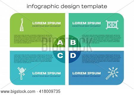 Set Line Magic Staff, Witches Broom, Wand And Carpet. Business Infographic Template. Vector