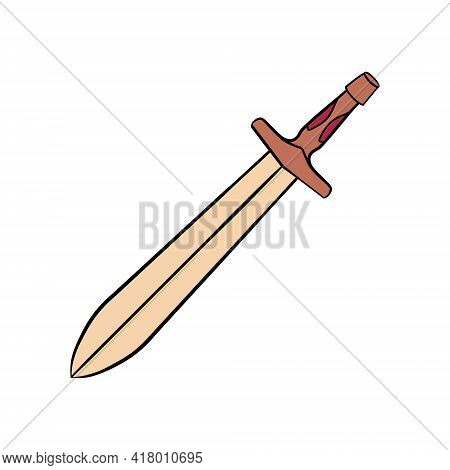 Xiphos, Antique Greek Sword, Hand Drawn Isolated Vector Element On White Background