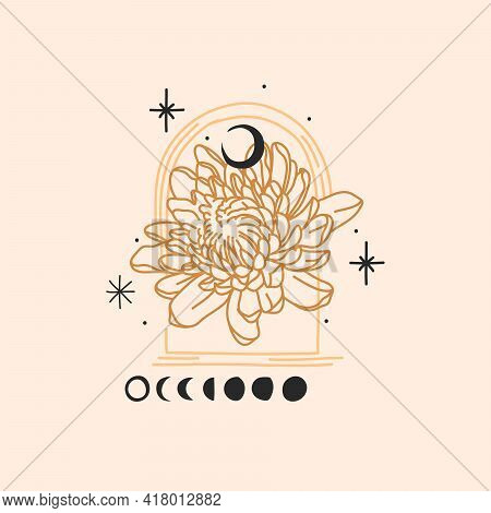 Hand Drawn Vector Abstract Stock Flat Graphic Illustration With Logo Elements, Magic Line Art Of Peo