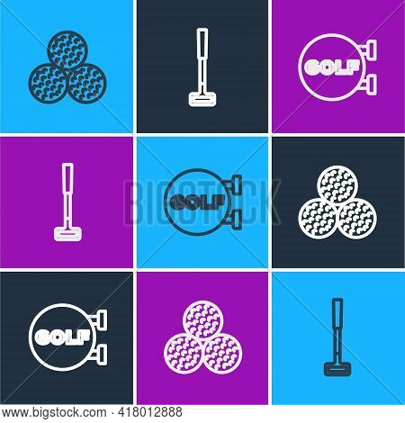 Set Line Golf Ball, Sport Club And Icon. Vector
