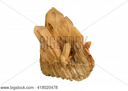 Amphibole Quartz Crystal Specimen, Isolated On White Background, Locality, Pakistan.