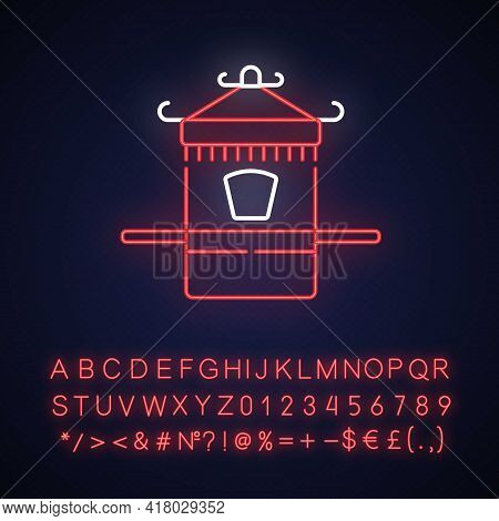 Chinese Sedan Chair Neon Light Icon. Ancient Vehicle For Transportation. Oriental History. Outer Glo